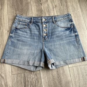 Old Navy high rise shorts secret slim pockets denim rolled hems button front 12